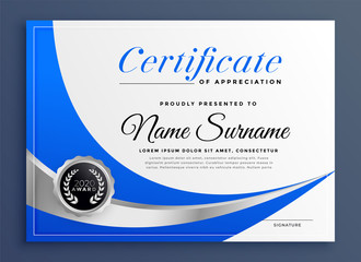 stylish blue certificate template design with wavy shape