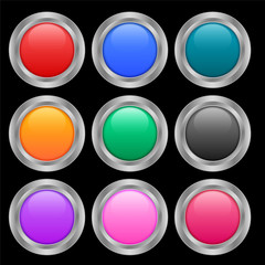 nine round shiny buttons in different colors