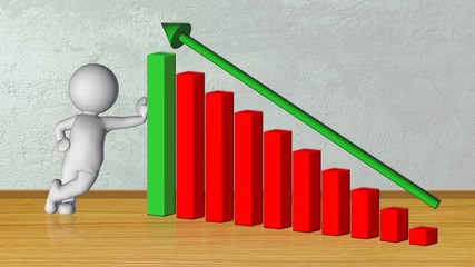 Business Growth Bar Graph with Rising Arrow and 3D people - 3D Illustration