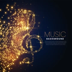 Fotobehang music note made with glowing particles background design © starlineart