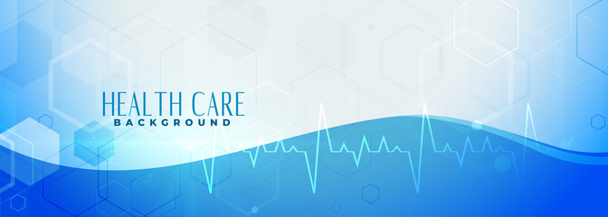 blue healthcare banner design with heartbeat line
