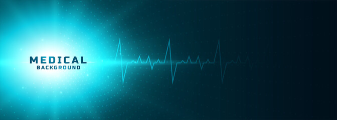 medical concept glowing banner with heartbeat line
