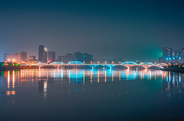 Plakat Min River Bridge and City View, Leshan City, Sichuan Province, China