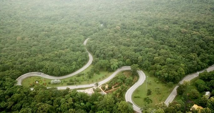 Aerial view curve road  in Sakon Nakhon Thailand.