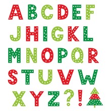 Christmas cartoon vector alphabet, isolated design elements