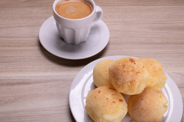 cheese bread basket with coffee