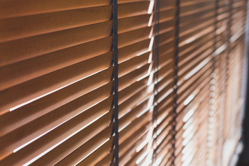 Selective focus Pattern of bamboo curtain  texture background with sunlight