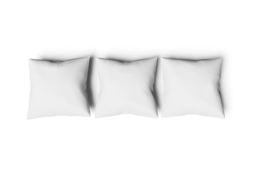 Three White square mocap pillow on a white background. 3D rendering.