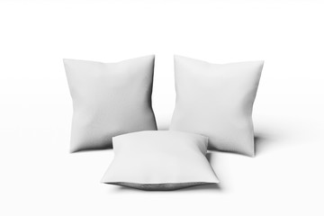 Three White square mocap pillow on a white background. 3D rendering.