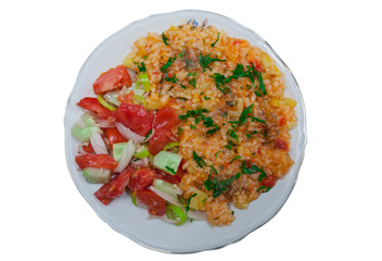 rice with vegetables isolated on white background