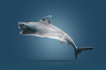 Creative concept background by photo of shark ( toy model) and transparent plastic...