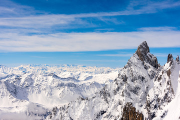 Panoramic view of the Italian Alps from Pointe Helbronner on the Mont Blanc (Monte Bianco) 