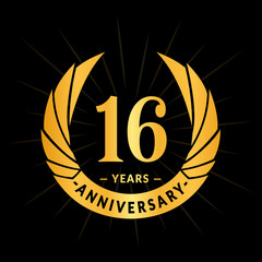 16 years anniversary celebration logotype. Elegant anniversary design. Sixteen years logo.