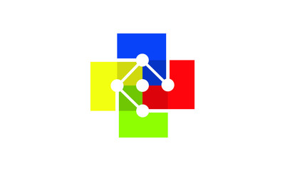 Abstract colorful geometric shapes connected by lines and nodes on white background Medical pharmacy logo design template.