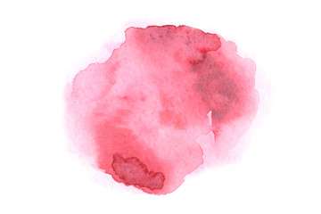 Abstract hand drawn pink watercolor stain on a white background