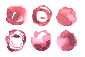 Abstract hand drawn pink watercolor spots on a white background