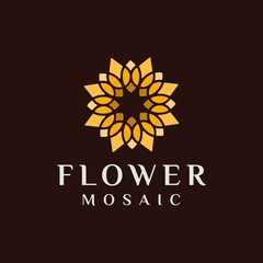gold flower pattern logo - vector illustration on a dark background