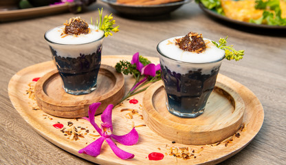 Thai dessert ​cups on the tray.