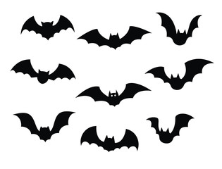 Black silhouettes of bats set on white background.