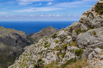Fototapeta na wymiar Scenic view at landscape on Serra de Tramuntana in the north of mallorca between Lluc and Sa Calobra