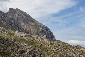 Scenic view at landscape on Serra de Tramuntana in the north of mallorca between Lluc and Sa Calobra
