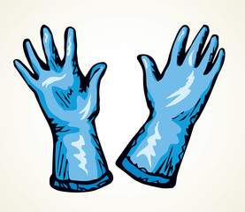 Rubber work gloves. Vector drawing