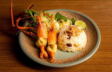 Grilled​ shrimp​ with fried​ rice.