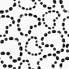 Seamless pattern with coffee beans in the form of hearts. Vector illustration. Hand-drawing pointel for design of banner, background, wallpaper, packaging, wrapper, menu, cafe.