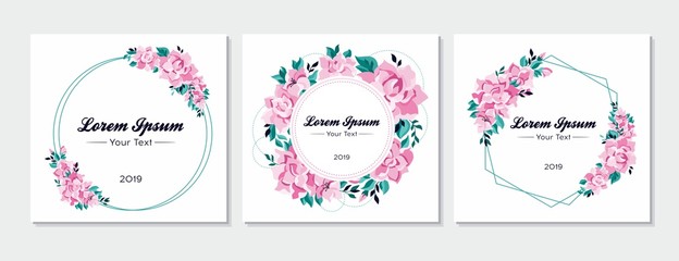 Floral set of invitation, rsvp, save the date card design. Circle and geometric frame. Vector template