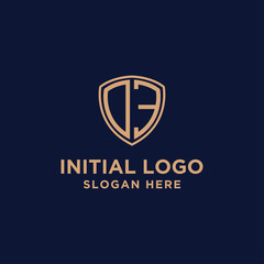 initial DE logo template. shield and gold logo. vector