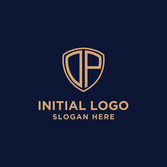 initial DP logo template. shield and gold logo. vector
