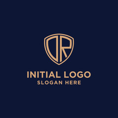 initial DR logo template. shield and gold logo. vector