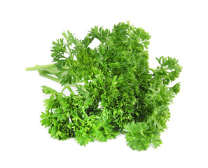 Fresh green organic parsley on white background