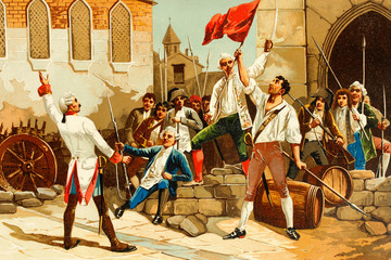 Popular mutiny. French revolution. Antique illustration, Book of history. 1897.