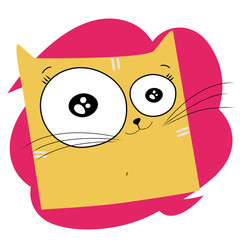 Vector sketch of a happy, smiling ginger flying and dancing cat on a isolated white background