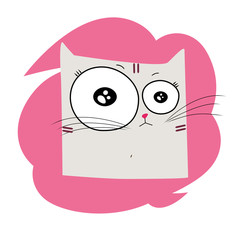 Sketch drawn in vector frustrated sad cat on a pink isolated background