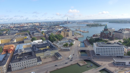 Fototapeta premium Aerial view of Helsinki port and cityscape in summer, Finland