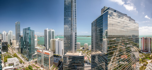 MIAMI - MARCH 29, 2018: Amazing downtown skyline on a sunny day, aerial view
