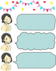 肌荒れ　悩む女性　ふきだし　セット