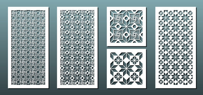 Laser cut panels, vector set for wood or metal decor, abstract geometric pattern