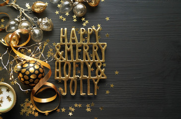 Golden Christmas ornaments and decorations