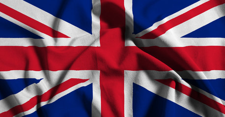 National flag of UK on a waving cotton texture background