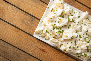 Patatas bravas traditional Spanish potatoes snack tapas..