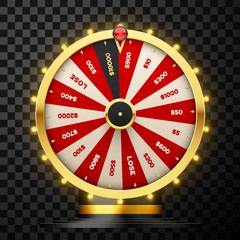Casino spinning fortune wheel vector realistic illustration