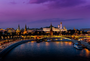 Fototapeta na wymiar Illuminated Moscow Kremlin, Kremlin Embankment and Moscow River at night in Moscow, Russia.