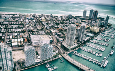 Fototapeta na wymiar South Pointe Park and buildings, Miami from the air