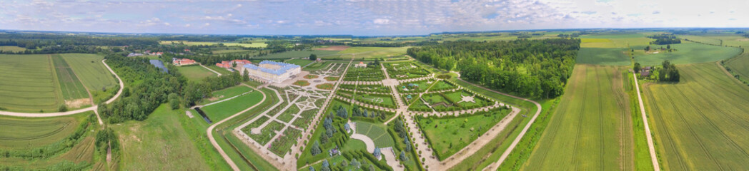 Panoramic aerial view of Rundale Castle in Latvia