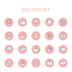 Line educational icon related to online learning, such as events, gifts, and breaks.