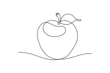 Fototapeta Apple fruit in continious line art drawing style. Minimalist black line sketch on white background. Vector illustration obraz