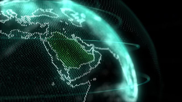 Saudi Arabia Map Hologram Effect, KSA Digital global map